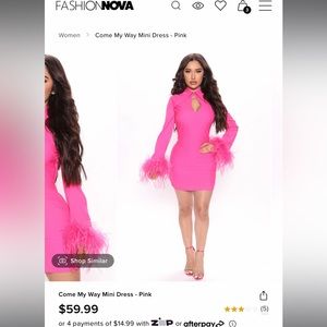 Hot pink long sleeve dress with fluffy sleeves